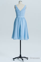 Blue Chiffon A-line Pleated Short Bridesmaid Dresses